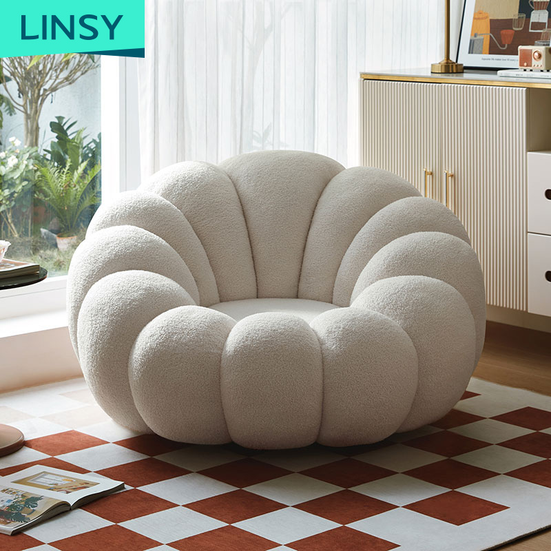 Living room Cream White Bean Bag Sofa Lazy Pumpkin Shaped single lazy plush sofa