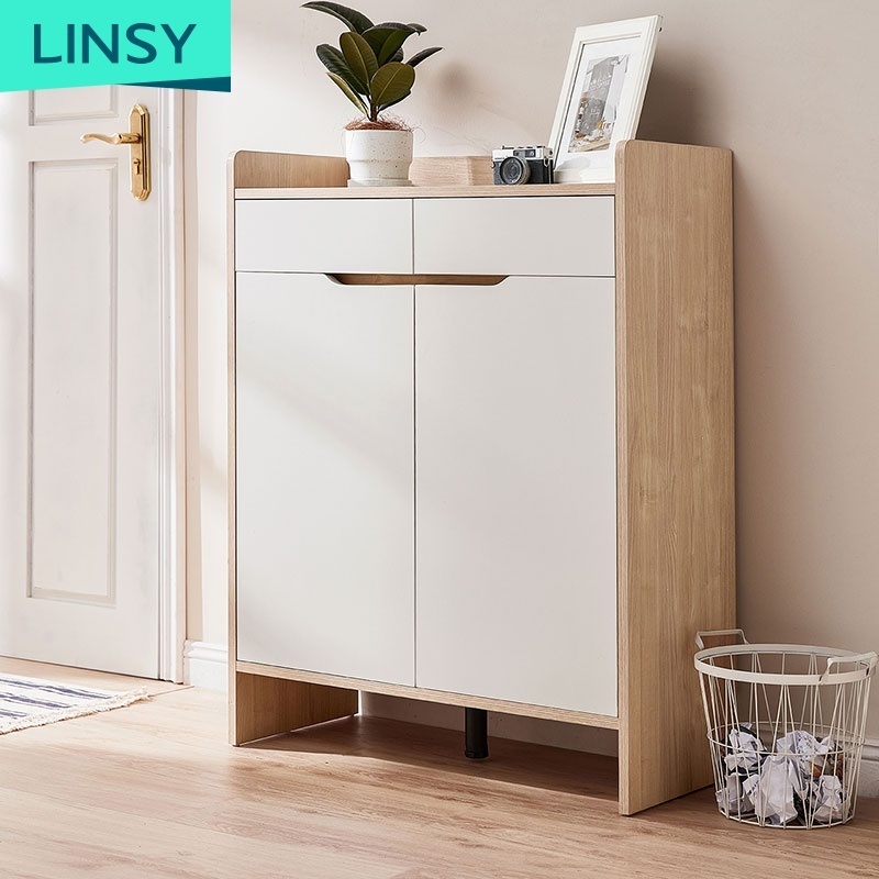 Linsy High Quality Modern Wooden Shoe Storage Cabinet Rotating Shoe Rack Box Designs Wood Furniture JF2N