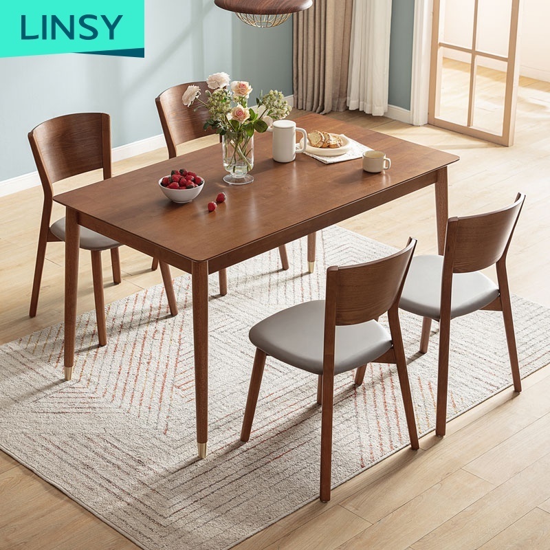 Linsy Nordic 4 6 Seater Long Solide Wood Chair Black Square Wooden Dining Table Set Ls003R11