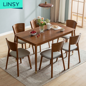 Linsy Nordic 4 6 Seater Long Solide Wood Chair Black Square Wooden Dining Table Set Ls003R11