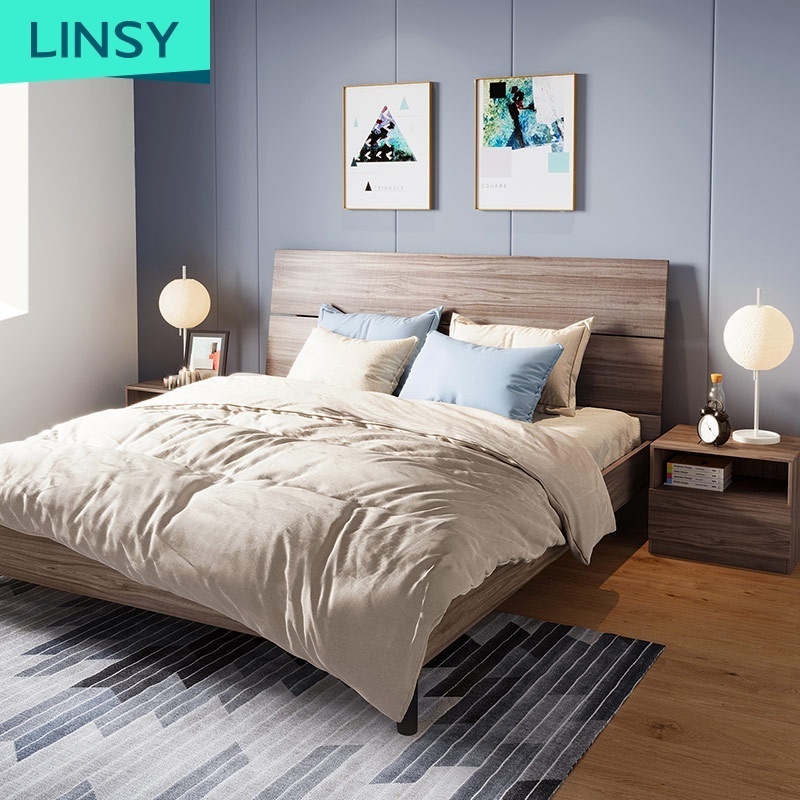 Linsy Simple Design Wooden Double Bed Slats King Size Bed Solid Wood Style Bed Luxury Cama De Casal DV1A