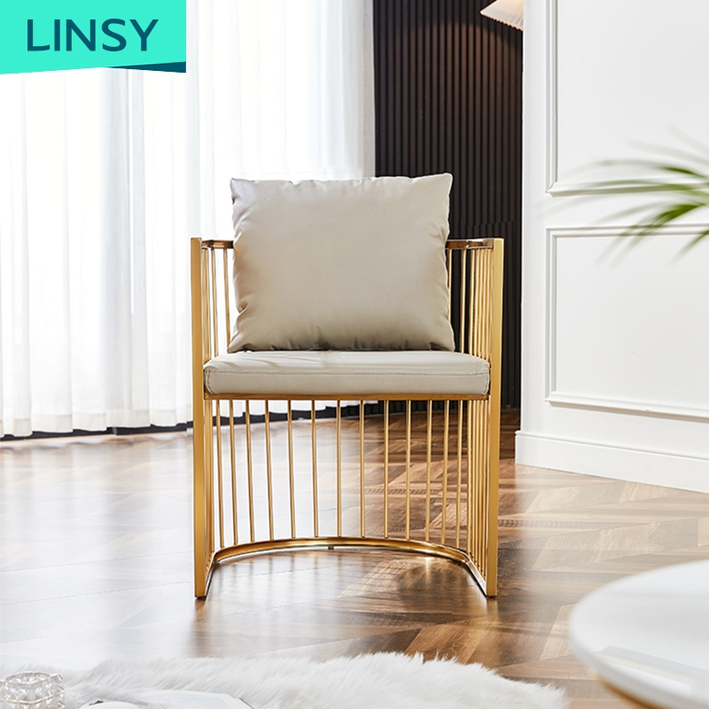 Linsy China Foshan French High Back Gold Stainless Steel Chair For Living Room Lounge Chairs Italian Louvre Mall 215+1