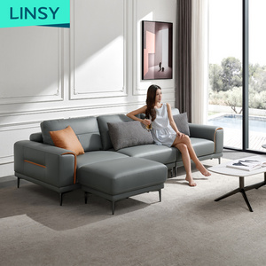 Linsy Nordic Luxury Modern Home Furniture Hardware Leg Leather Living Room Sofa Set With Chaise S178