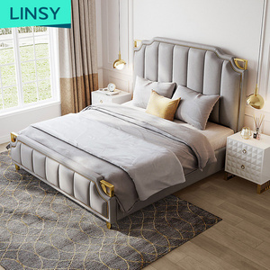 Linsy High Quality Luxury Fabric Double Bedroom Bed Set Nordic King Size Bed RAX3A