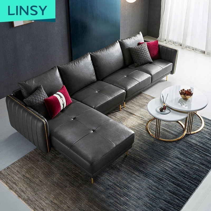 Linsy Home nordic full grain leather sofa furniture living room luxury  three seat conner sofa S051