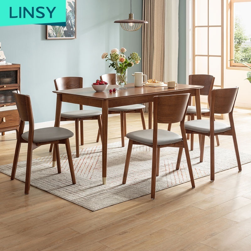 Linsy Nordic 4 6 Seater Long Solide Wood Chair Black Square Wooden Dining Table Set Ls003R11