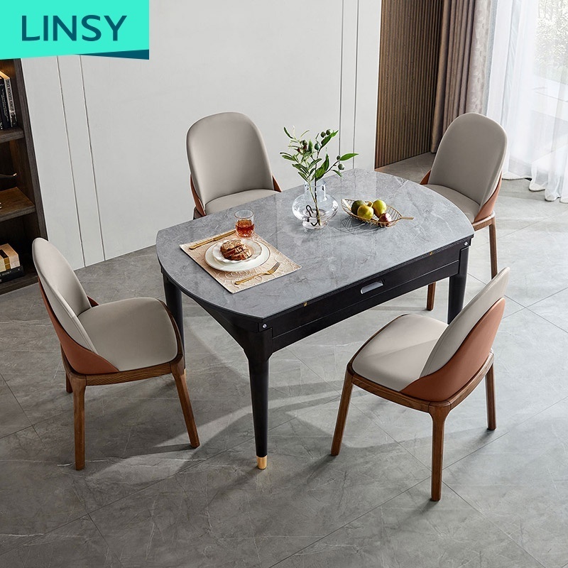 Linsy Popular Design Black Set 8 6 Seater Elegant Marble Dining Table LS058R6