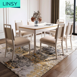 Linsy Modern Light Luxury High Quality Black Dining Table Wooden Top Rubber Wood 4 6 Seater Dining Table Ek1R