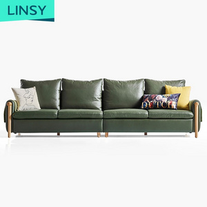 Modern Living Room Dark Green Blue Leather Sofas 1 Set