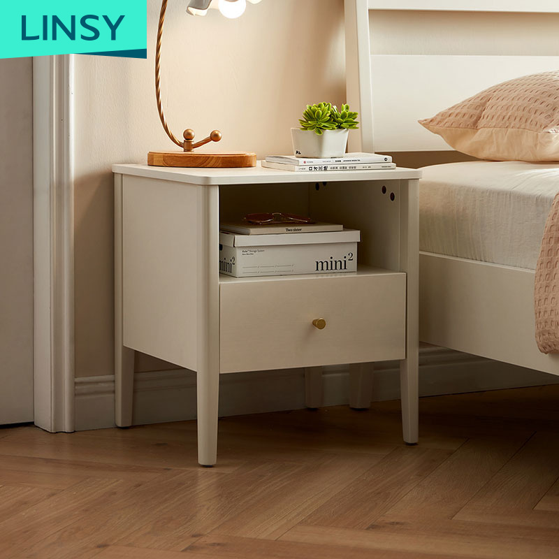 Linsy Bedroom Furniture Night Stand Hidden Compartment Wooden Legs Bedside Table