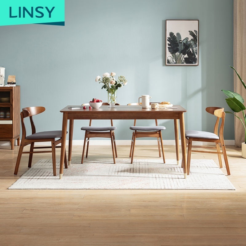 Linsy Nordic 4 6 Seater Long Solide Wood Chair Black Square Wooden Dining Table Set Ls003R11