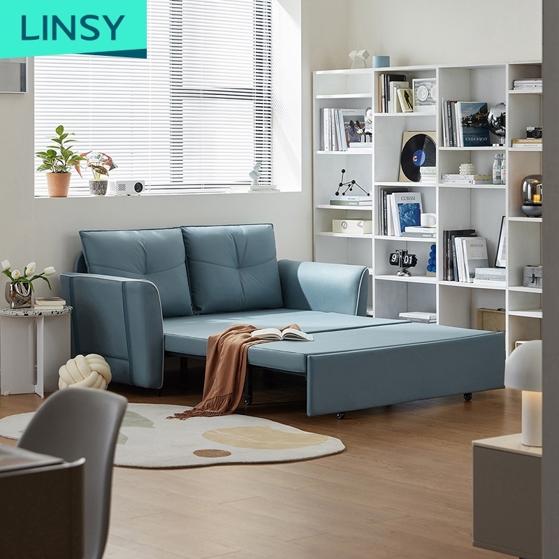 Linsy Blue Lightweight Extension 2 Seater Sleeping Sofa Beds Thailand Folding Living Room Furniture Sofa Cum Bed G013