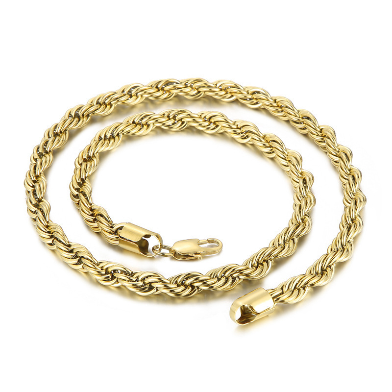 5MM Stainless Steel / Gold Plated / Black Twist Rope Chain Necklaces For Women Men Fashion Hip Hop Jewelry