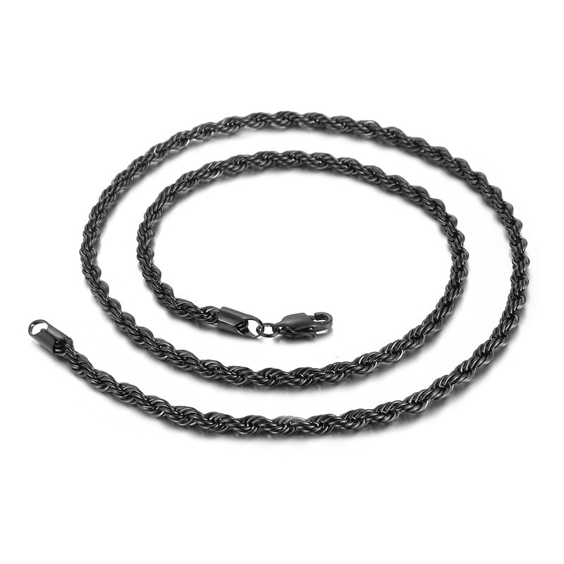 5MM Stainless Steel / Gold Plated / Black Twist Rope Chain Necklaces For Women Men Fashion Hip Hop Jewelry