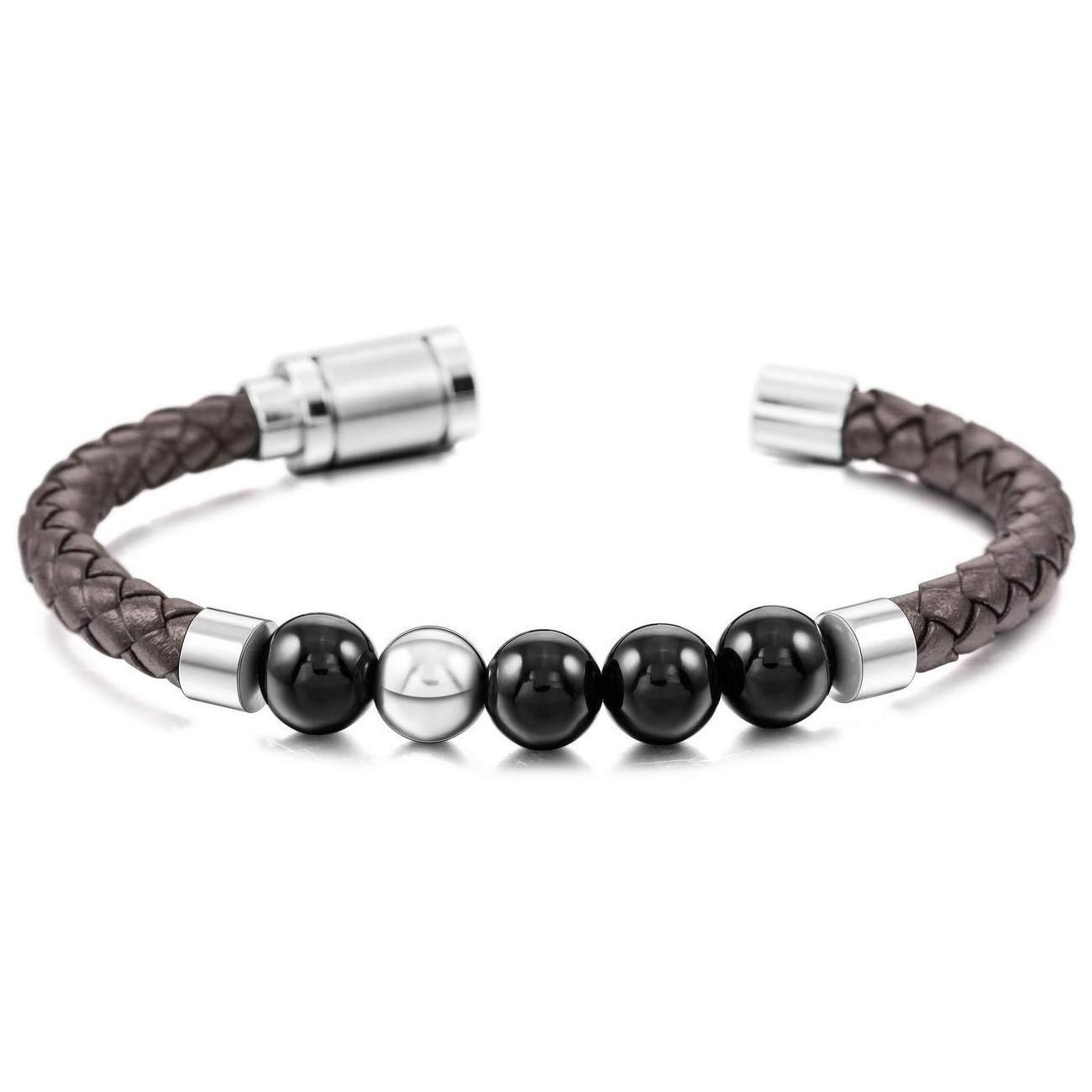 Hot Sale Tiger Eye Lava Men Natural Stone Magnetic Clasp Leather Bracelet