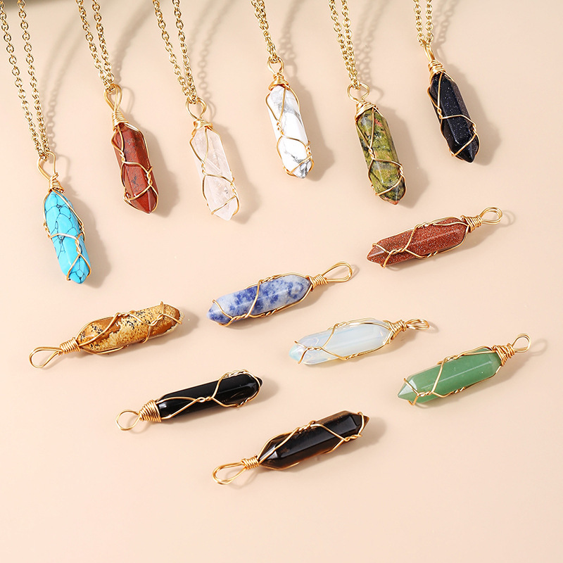 Electro Plating Multi Color Stone Crystal Hexagonal Column Women Wrap Necklace