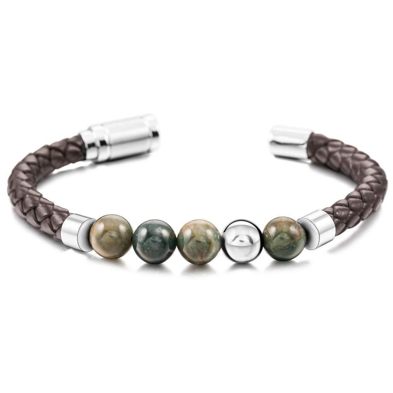 Hot Sale Tiger Eye Lava Men Natural Stone Magnetic Clasp Leather Bracelet