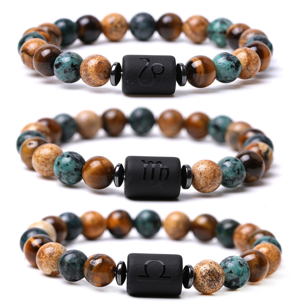 Natural Stone Jewellery 8mm Tiger Eye Stone Beads Elastic Lucky Gemstone 12 Constellations Bracelet for Men Women Birthday Gift