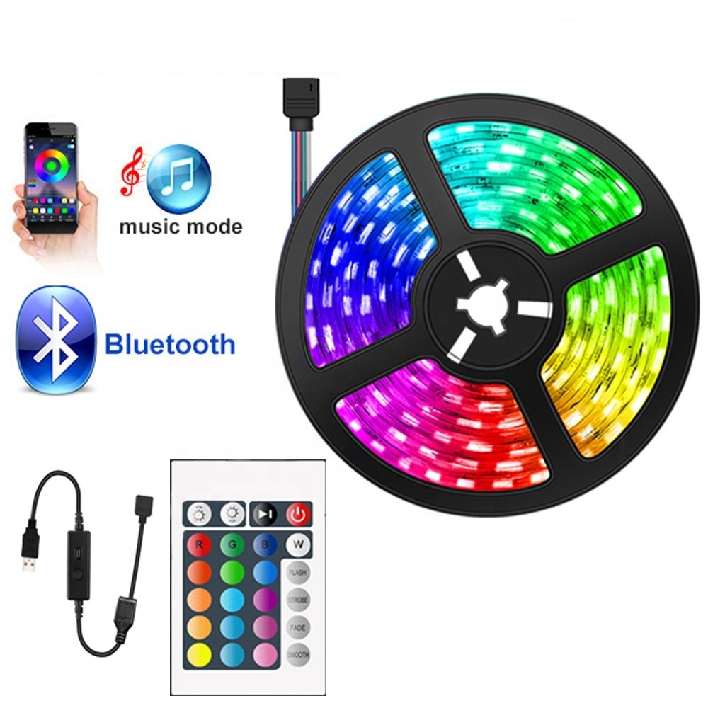 Wholesale Price 16.4ft 5m 5V 5050 RGB USB LED Strip Music Sync Color Changing Bluetooth APP Control Flexible Smart Strip Lights