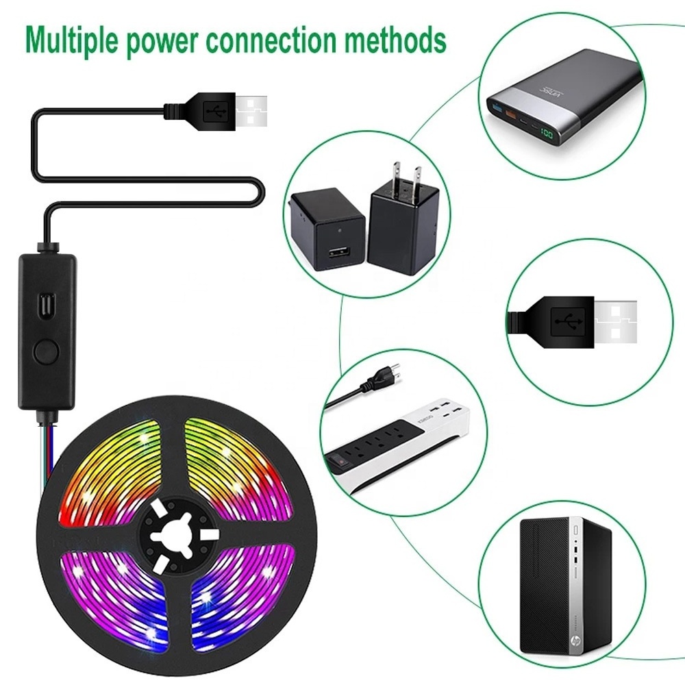 Wholesale Price 16.4ft 5m 5V 5050 RGB USB LED Strip Music Sync Color Changing Bluetooth APP Control Flexible Smart Strip Lights