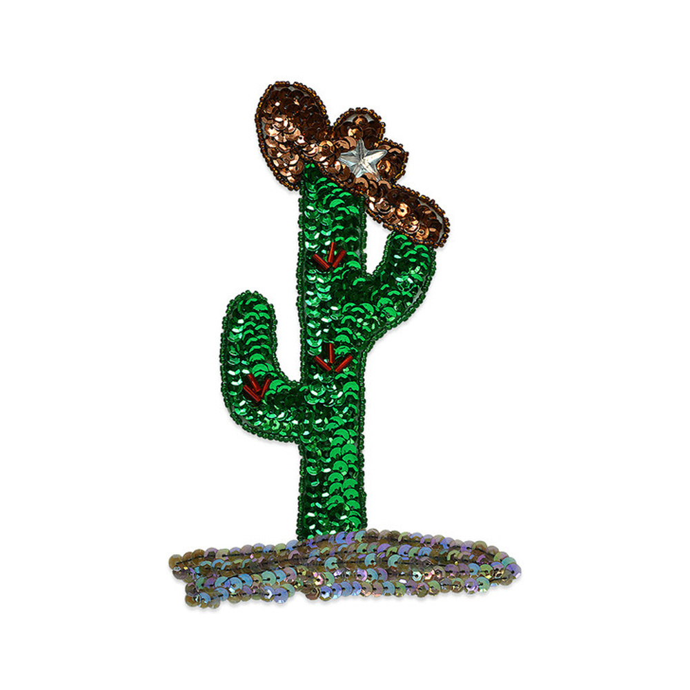 Wholesales Custom Logo Sequin Patches Plant Cactus Sequin Embroidery Patch French National Flower  Glitter  Sequin Patch