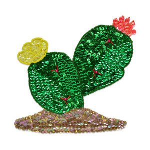 Wholesales Custom Logo Sequin Patches Plant Cactus Sequin Embroidery Patch French National Flower  Glitter  Sequin Patch