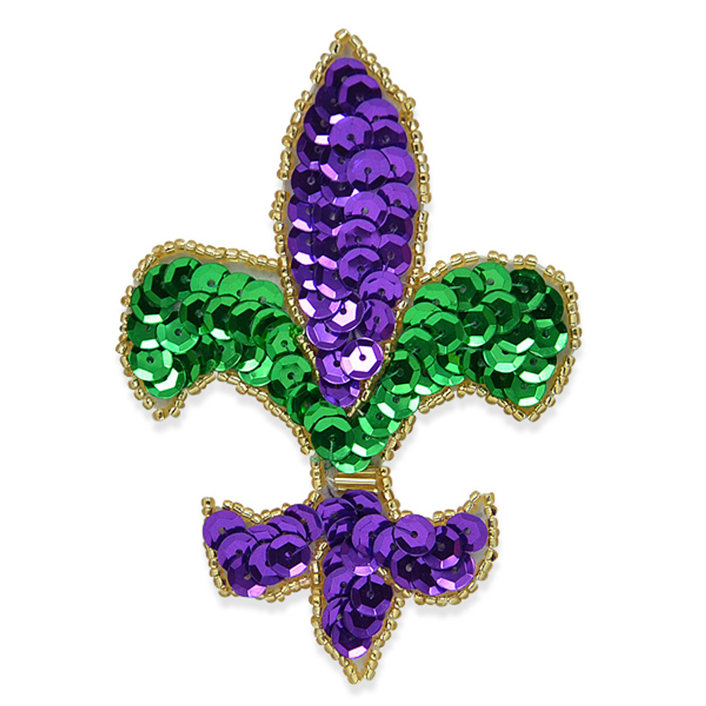 Custom Boy Scout Logo Sequin Embroidery Patch French National Flower Applique Glitter Mardi Gras Fleur De Lis Sequin Patch