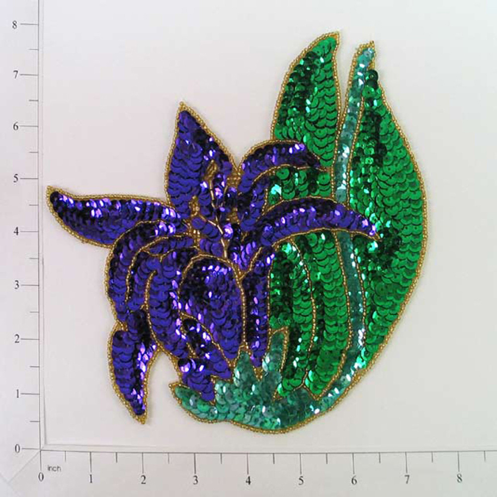 Wholesales Custom Logo Sequin Patches Plant Cactus Sequin Embroidery Patch French National Flower  Glitter  Sequin Patch