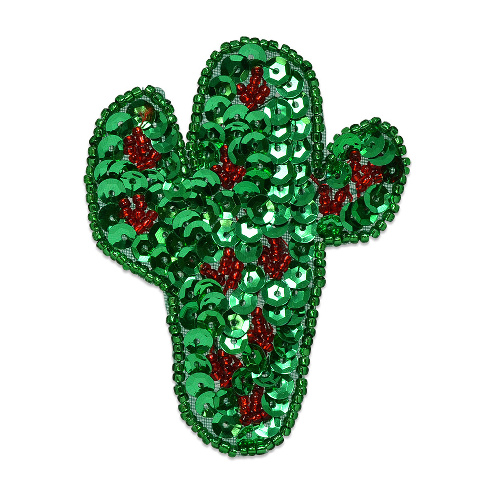 Wholesales Custom Logo Sequin Patches Plant Cactus Sequin Embroidery Patch French National Flower  Glitter  Sequin Patch