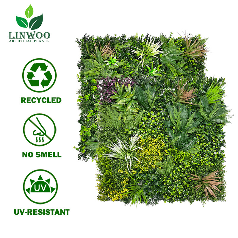 Linwoo Artificial Wall Plants Panel Vertical Garden Green Plant Wall Artificial Grass Wall With Flowers