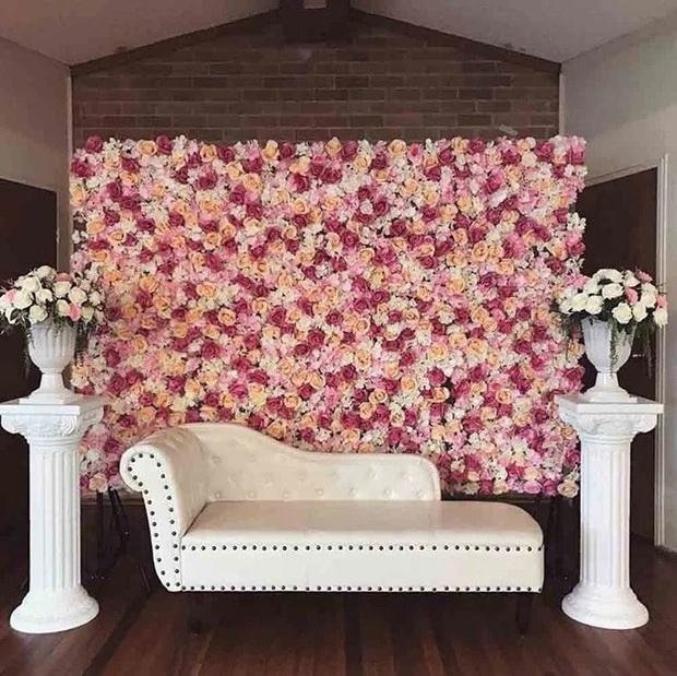 Linwoo Cloth Base Flower Backdrop Wedding Decor Flower Panel Wall Custom Floral Roses Peonies Artificial Flowers Wall