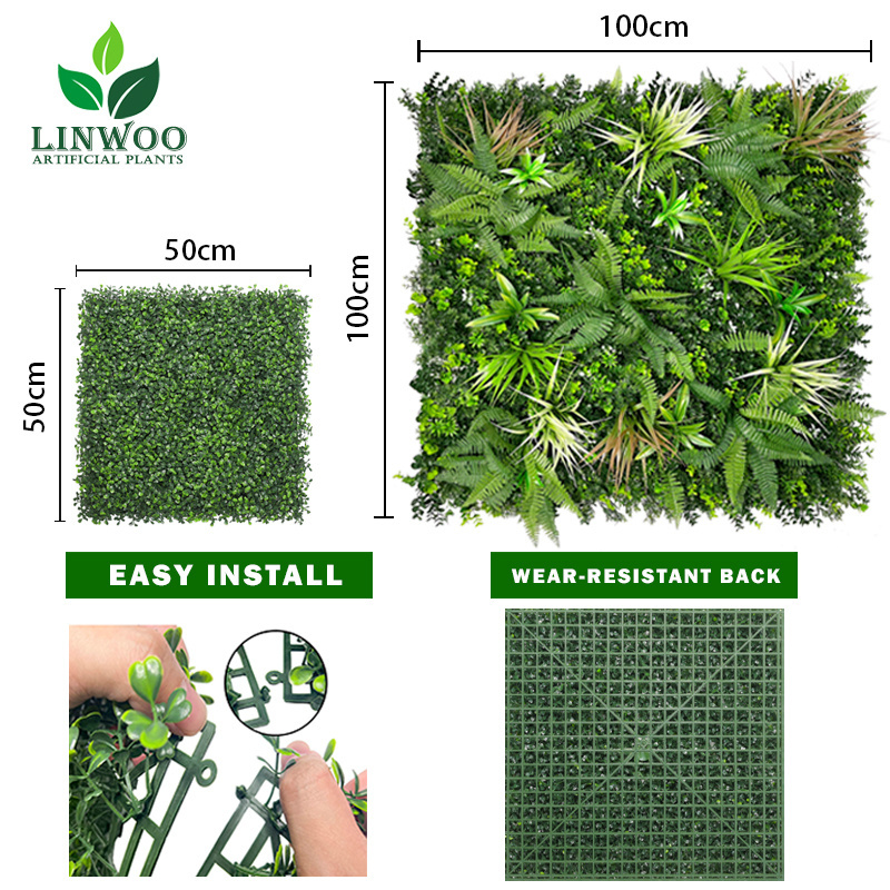 Linwoo 50cm*50cm Greenery Wall Backdrop Vertical Artificial Grass Wall for Indoor Decors Sample Service Available