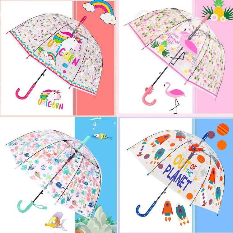 unicorn and flamingo full print kid clear umbrella for school boys and girls nice new designs children transparent umbrellas