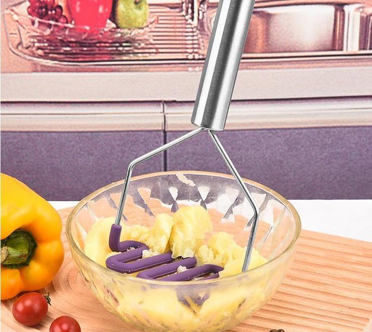 Non-Scratch Cookware Stainless Steel Handle Silicone Coated Potato Masher Household Manual Potato Press Mud Compactor