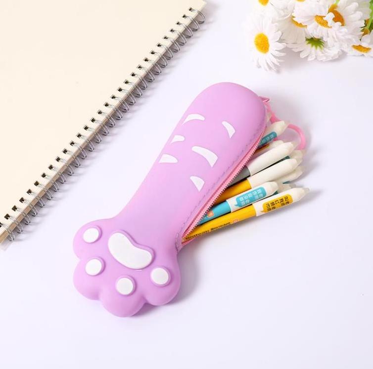 Big Capacity Waterproof Office School Stationery Cute Cat Paw Pencil Bag Pouch Cartoon Kids Silicone Pencil Case