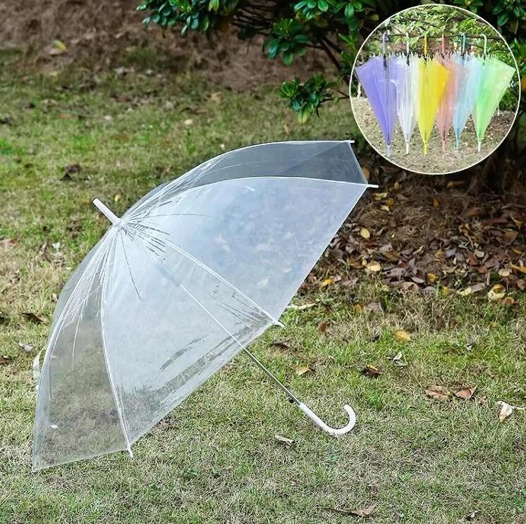 Transparent Umbrella Clear PVC Long Handle Candy Color Umbrellas For 8 bone Rain Cover Sun