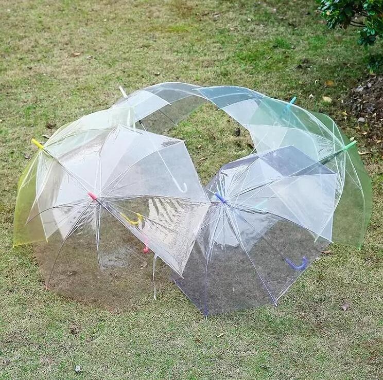 Transparent Umbrella Clear PVC Long Handle Candy Color Umbrellas For 8 bone Rain Cover Sun