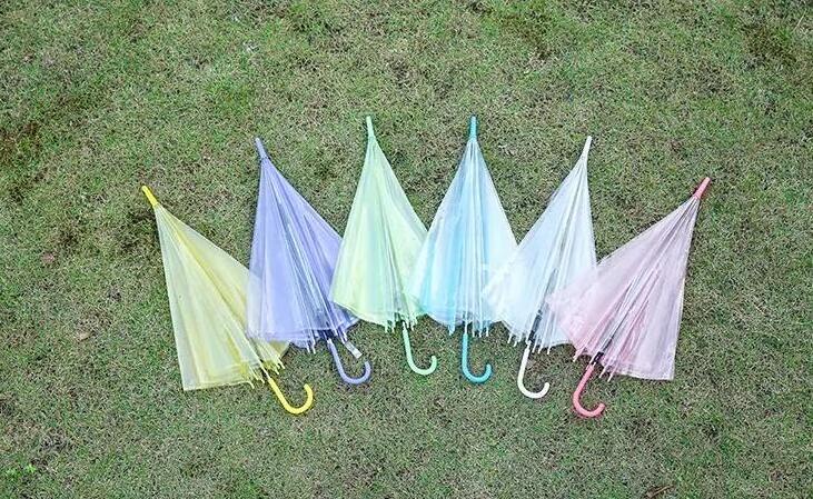 Transparent Umbrella Clear PVC Long Handle Candy Color Umbrellas For 8 bone Rain Cover Sun