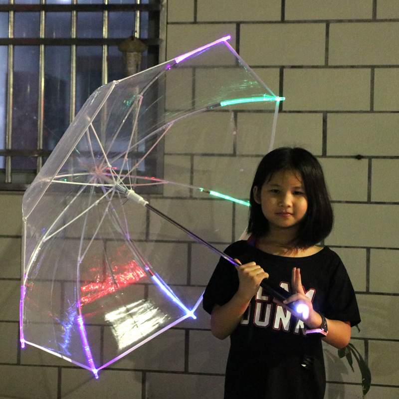 Creative LED Clear Umbrellas Rain Umbrella Straight Flashlight Advertise Custom Kids Gift Transparent LED Light Umbrella DH094