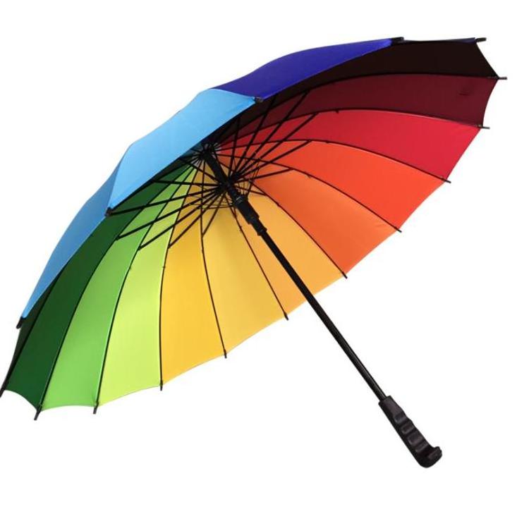 Customized Logo 16K Automatic Open Iridescence Umbrella Golf Windproof Parasol Long Straight Handle Rainbow Umbrella