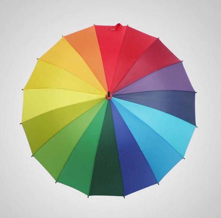 Customized Logo 16K Automatic Open Iridescence Umbrella Golf Windproof Parasol Long Straight Handle Rainbow Umbrella