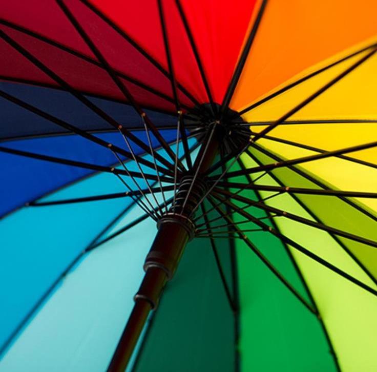 Customized Logo 16K Automatic Open Iridescence Umbrella Golf Windproof Parasol Long Straight Handle Rainbow Umbrella