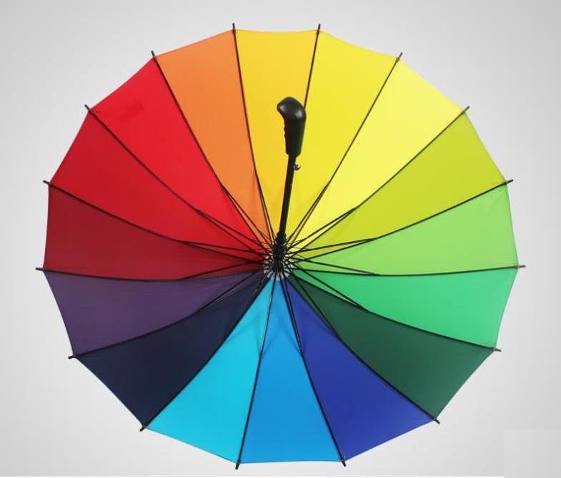 Customized Logo 16K Automatic Open Iridescence Umbrella Golf Windproof Parasol Long Straight Handle Rainbow Umbrella