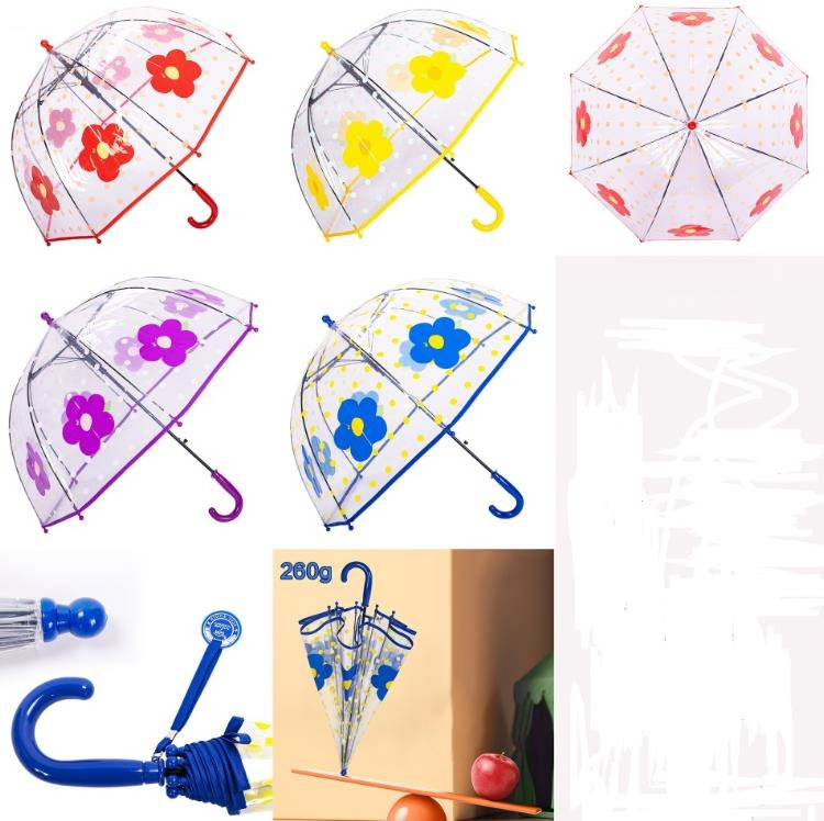 Children's Cartoon Transparent Parasol Dome Stick Umbrella Kids Cute Flower Bubble Clear Flower Rain Umbrellas