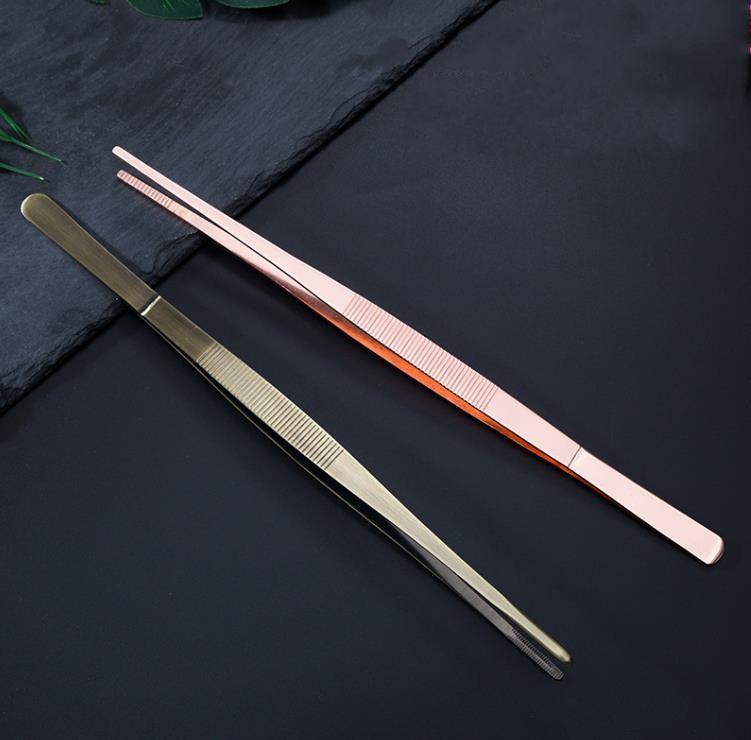 30cm High Quality Kitchen Tweezers Food Tweezer Garnish barbecue Tongs Barware Stainless Steel 304 for Chef Ice Custom Logo