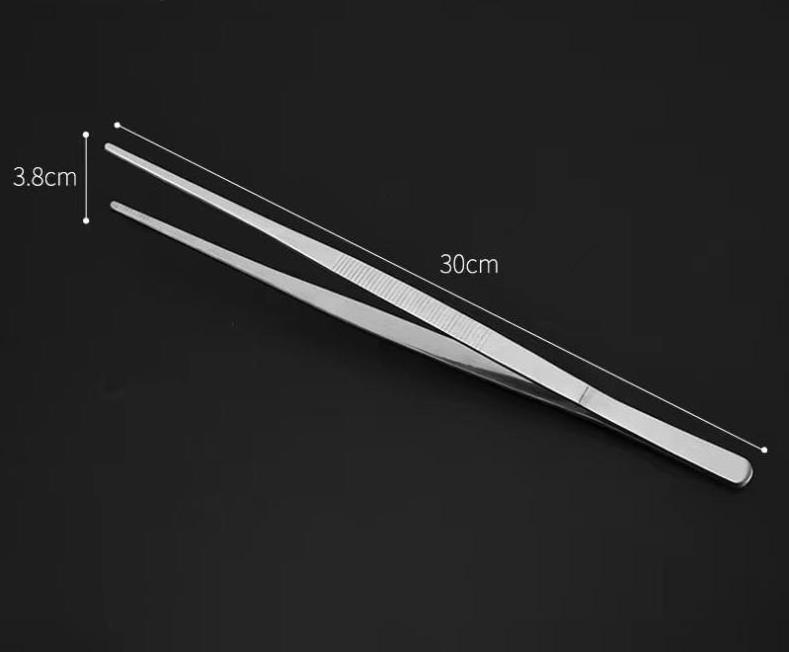 30cm High Quality Kitchen Tweezers Food Tweezer Garnish barbecue Tongs Barware Stainless Steel 304 for Chef Ice Custom Logo