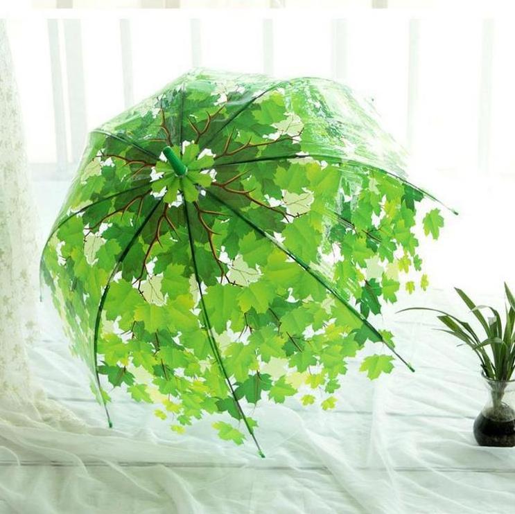 Woman Clear Bubble Umbrella POE Transparent Mushroom Green Leaves Arch Apollo Umbrellas Long handle parasol