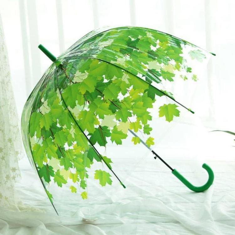 Woman Clear Bubble Umbrella POE Transparent Mushroom Green Leaves Arch Apollo Umbrellas Long handle parasol