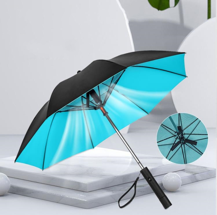 Custom Logo Outdoor USB Charging Sunscreen UV Protection Cooler Fans Electric Battery Umbrella with Fan