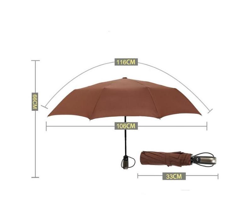 Anti UV 3 Folding Wind Resistant Auto Rain Sun Umbrella 10 Bone Fully Automatic Black Coateding Fold Umbrellas